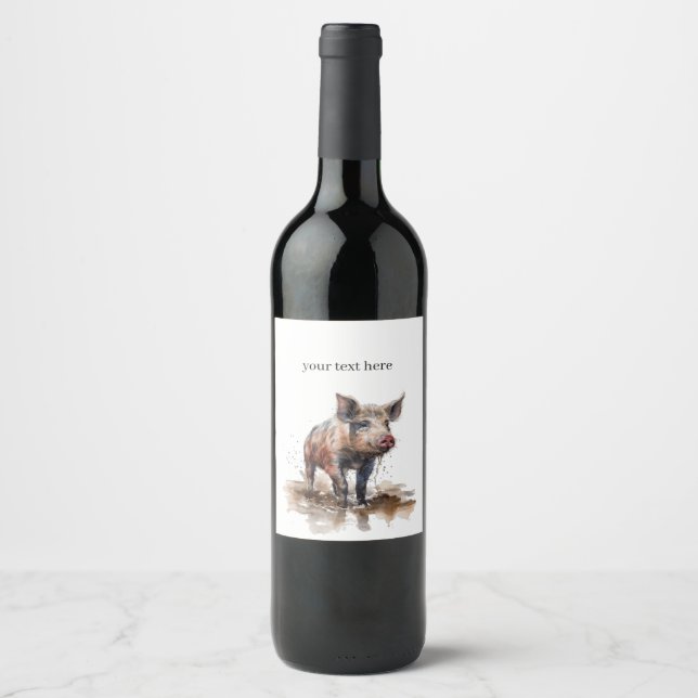 Etiqueta Para Botella De Vino Piglet lúdico, personalizado (Anverso)