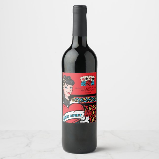 Etiqueta Para Botella De Vino Pin retro, Rock-A-Billy (Anverso)