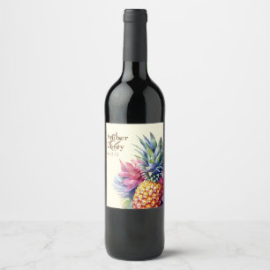 Etiqueta Para Botella De Vino Piña Acuarela Nombre y Fecha