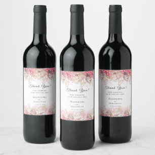 Etiqueta Para Botella De Vino Piñas rosadas exóticas Agradecimiento de boda Rubo