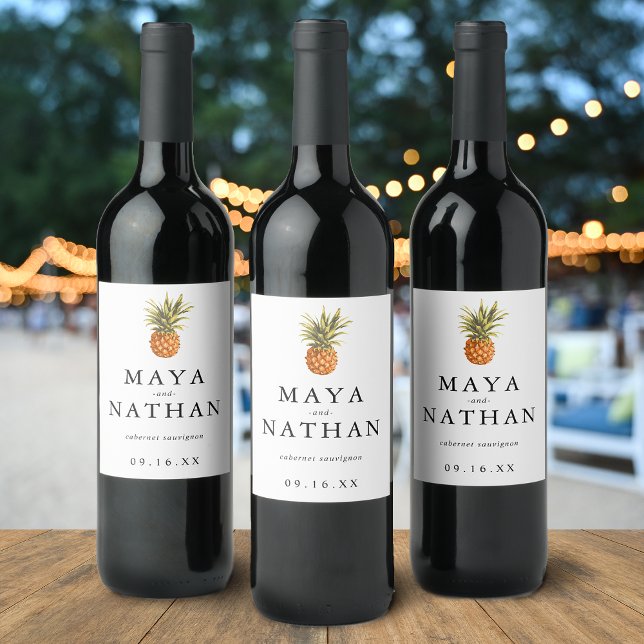 Etiqueta Para Botella De Vino Pineapple de acuarela moderna personalizada (Modern Watercolor Pineapple Personalized Wine Label)