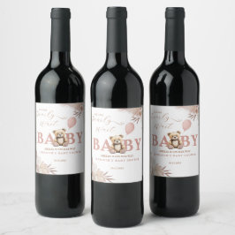 Etiqueta Para Botella De Vino Pink Boho Teddy Bear Baby Shower