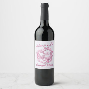 Etiqueta Para Botella De Vino Pink Bow Retro Heart Coquette Cake Valentines