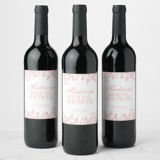 Etiqueta Para Botella De Vino Pink Chinoiserie Floral Bridal Shower Favors (Botellas)