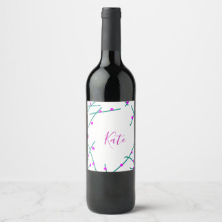 Etiqueta Para Botella De Vino Pink green cherry tree name boho retro rustic bold