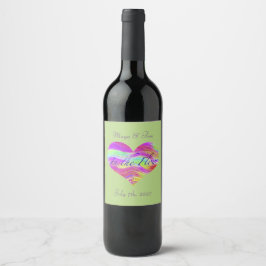 Etiqueta Para Botella De Vino Pink Green Heart 