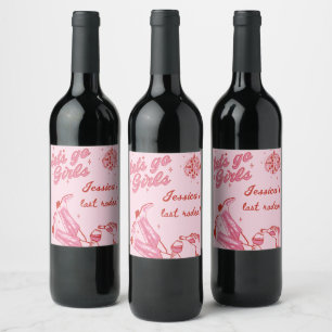 Etiqueta Para Botella De Vino Pink Lets Go Chicas Disco Cowgirl Bachelorette