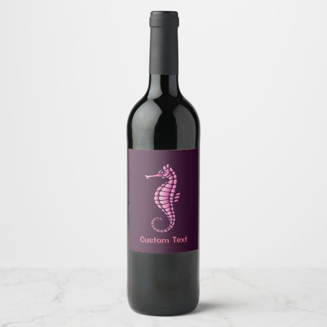 Etiqueta Para Botella De Vino Pink Seahorse (Anverso)