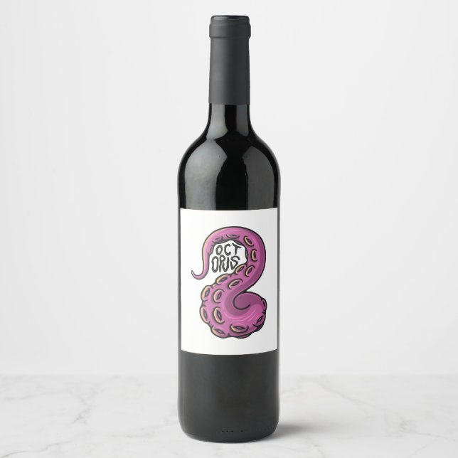 Etiqueta Para Botella De Vino Pink Tentacle (Anverso)