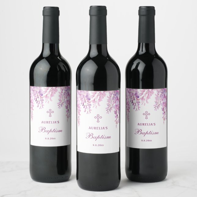 Etiqueta Para Botella De Vino Pink Wisteria Baptism (Botellas)