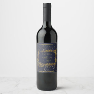 Etiqueta Para Botella De Vino Pino dorado, Navidades azules de la medianoche en 