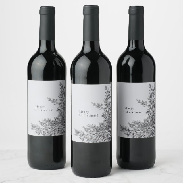 Etiqueta Para Botella De Vino Pino nevado, estética navideña escandinava (Botellas)