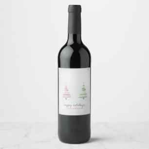 Etiqueta Para Botella De Vino Pino verde rosa nieve vacaciones   