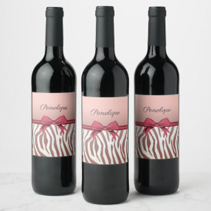 Etiqueta Para Botella De Vino Pinta de cebra Rosa