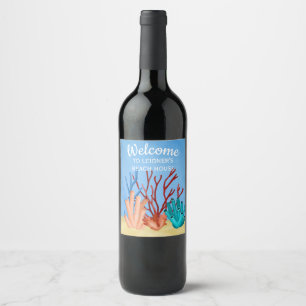 Etiqueta Para Botella De Vino Pintura acuarela de corales marinos