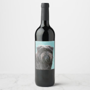Etiqueta Para Botella De Vino Pintura Affenpinscher - Arte Perro Original Cuto