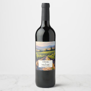 Etiqueta Para Botella De Vino Pintura al óleo vibrante viñedo toscano soleado