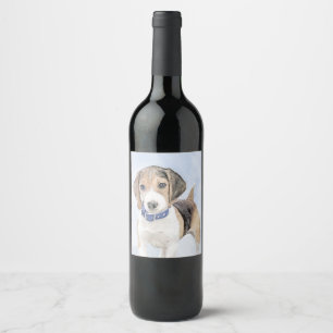 Etiqueta Para Botella De Vino Pintura Beagle - Arte Perro Original Cuto