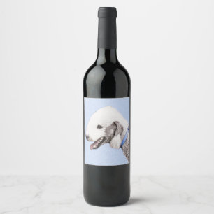 Etiqueta Para Botella De Vino Pintura de Bedlington Terrier - Original Perro Art
