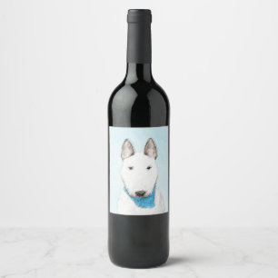 Etiqueta Para Botella De Vino Pintura de Bull Terrier - Arte de Perro Original.
