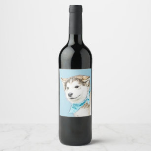 Etiqueta Para Botella De Vino Pintura de cachorro de Husky Siberiano - Arte orig