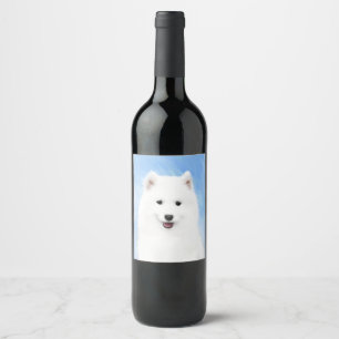 Etiqueta Para Botella De Vino Pintura de cachorro samoyada - Arte original del p