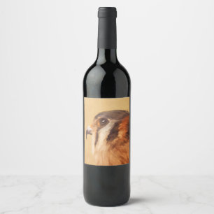 Etiqueta Para Botella De Vino Pintura de cernícalo estadounidense - Arte de pája