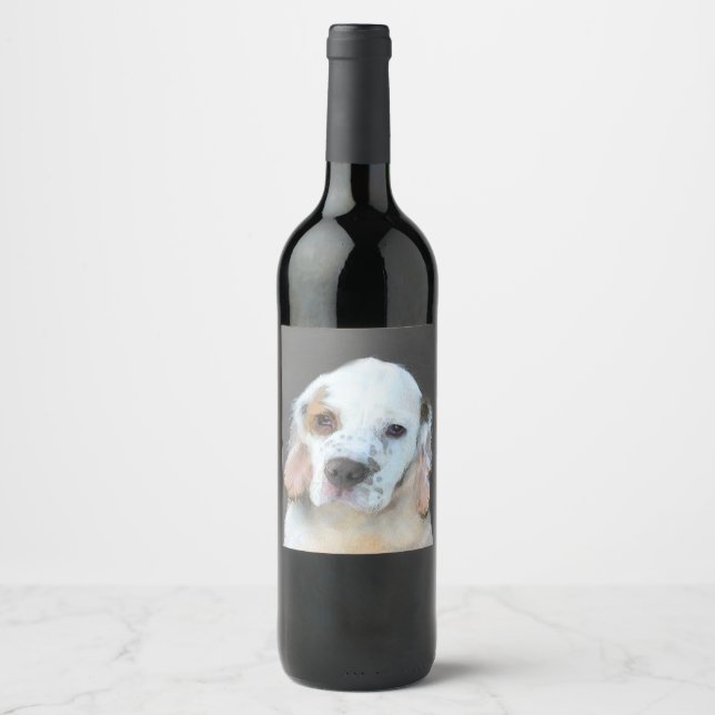 Etiqueta Para Botella De Vino Pintura de Clumber Spaniel - Arte de Perro Origina (Anverso)