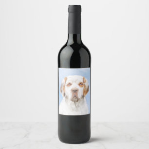 Etiqueta Para Botella De Vino Pintura de Clumber Spaniel - Arte de perro origina
