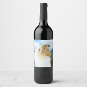 Etiqueta Para Botella De Vino Pintura de Collie in Mountains (Rough) - Perro Art