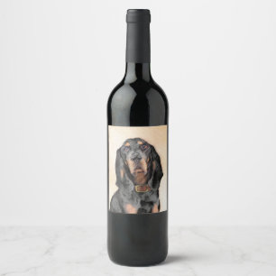 Etiqueta Para Botella De Vino Pintura de Coonhound Negro y Fuego - Arte Original