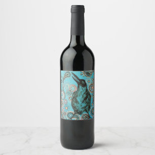 Etiqueta Para Botella De Vino pintura de cuervos en azul