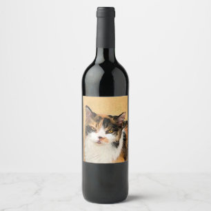 Etiqueta Para Botella De Vino Pintura de gato calico - Arte gato original curado