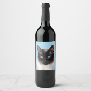 Etiqueta Para Botella De Vino Pintura de gatos siamesa - Arte de gatos original