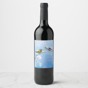 Etiqueta Para Botella De Vino Pintura de Grosbeak por la noche - Arte de Perro O