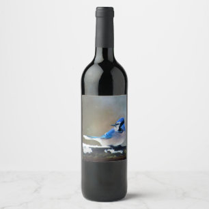 Etiqueta Para Botella De Vino Pintura de Jay azul - Arte de pájaro original