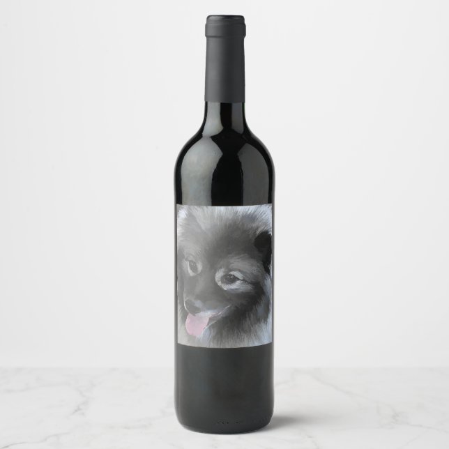 Etiqueta Para Botella De Vino Pintura de Keeshond Bailey - Arte de perros origin (Anverso)