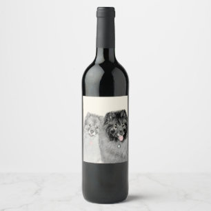 Etiqueta Para Botella De Vino Pintura de madre y hijo Keeshond - Arte de perro o
