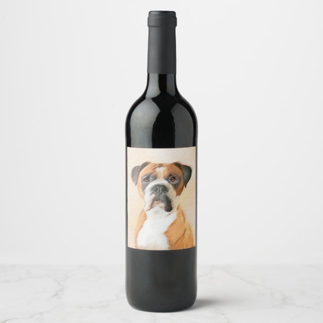 Etiqueta Para Botella De Vino Pintura De Perro Boxer Sin Recortar Arte Animal Or (Anverso)