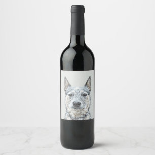 Etiqueta Para Botella De Vino Pintura de perro de ganado australiano - Arte orig
