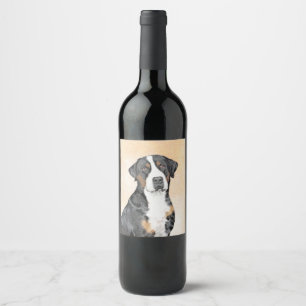 Etiqueta Para Botella De Vino Pintura de perro de la montaña suiza - Arte origin