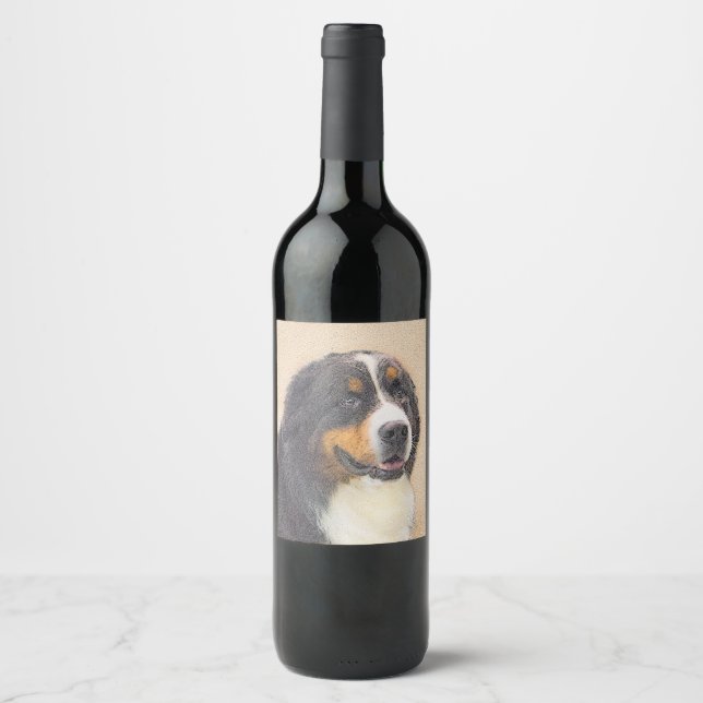 Etiqueta Para Botella De Vino Pintura de perro de montaña de Bernese - Arte de p (Anverso)