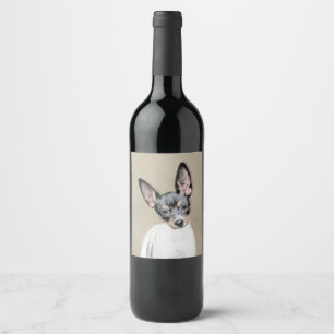 Etiqueta Para Botella De Vino Pintura de Rat Terrier - Arte Perro Original.