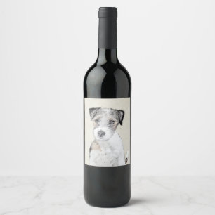 Etiqueta Para Botella De Vino Pintura Rusell Terrier - Arte Perro Original