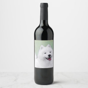 Etiqueta Para Botella De Vino Pintura samoyada - Arte de perro original curado