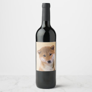 Etiqueta Para Botella De Vino Pintura Shiba Inu (roja) - Arte Perro Original