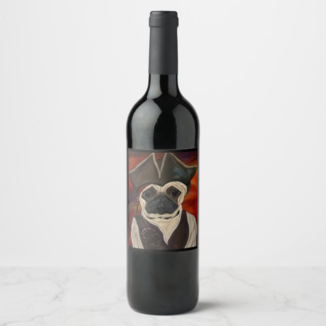 Etiqueta Para Botella De Vino Pirata Pug (Anverso)