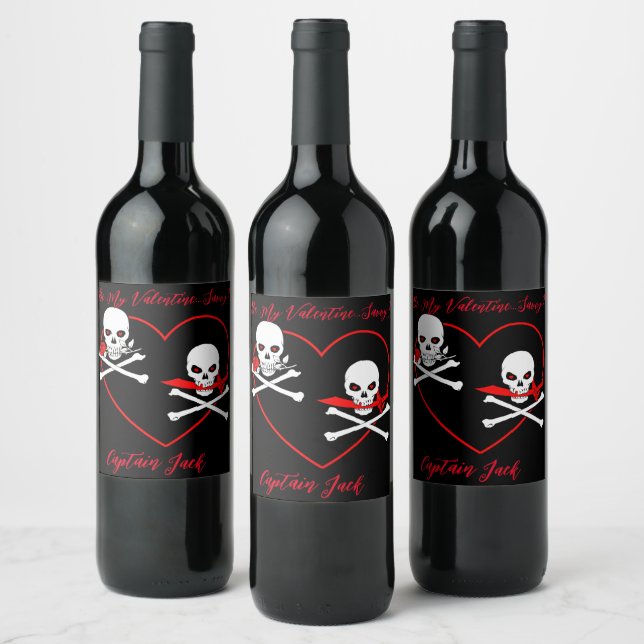 Etiqueta Para Botella De Vino Pirate Valentine Jolly Roger (Botellas)