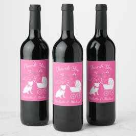 Etiqueta Para Botella De Vino Pitbull, Chica rosado de Baby Shower Bulldog Pit