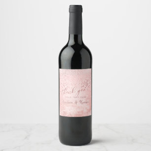 Etiqueta Para Botella De Vino PixDezines Thyou Faux Rosa Gold Snow Bokeh